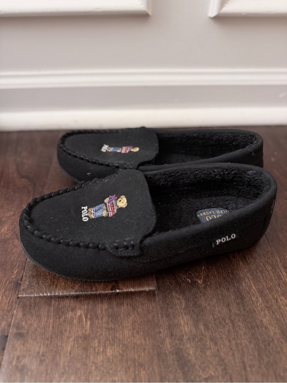 POLO Ralph Lauren SIZE 6 POLO BEAR Black Suede Slippers